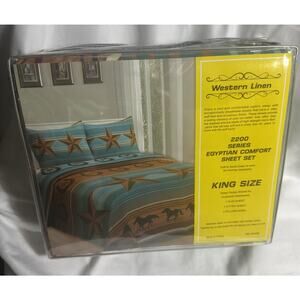 Horse Themed Western King Size Sheet Set Texas Star Egyptian Comfort NIP NEW